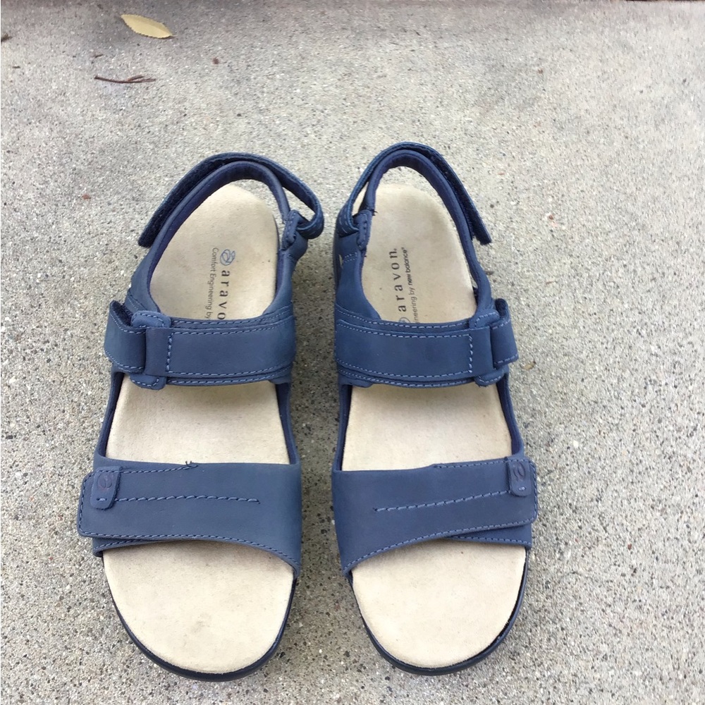 Aravon Katy blue suede Blue Leather Adjustable Strap Sandals